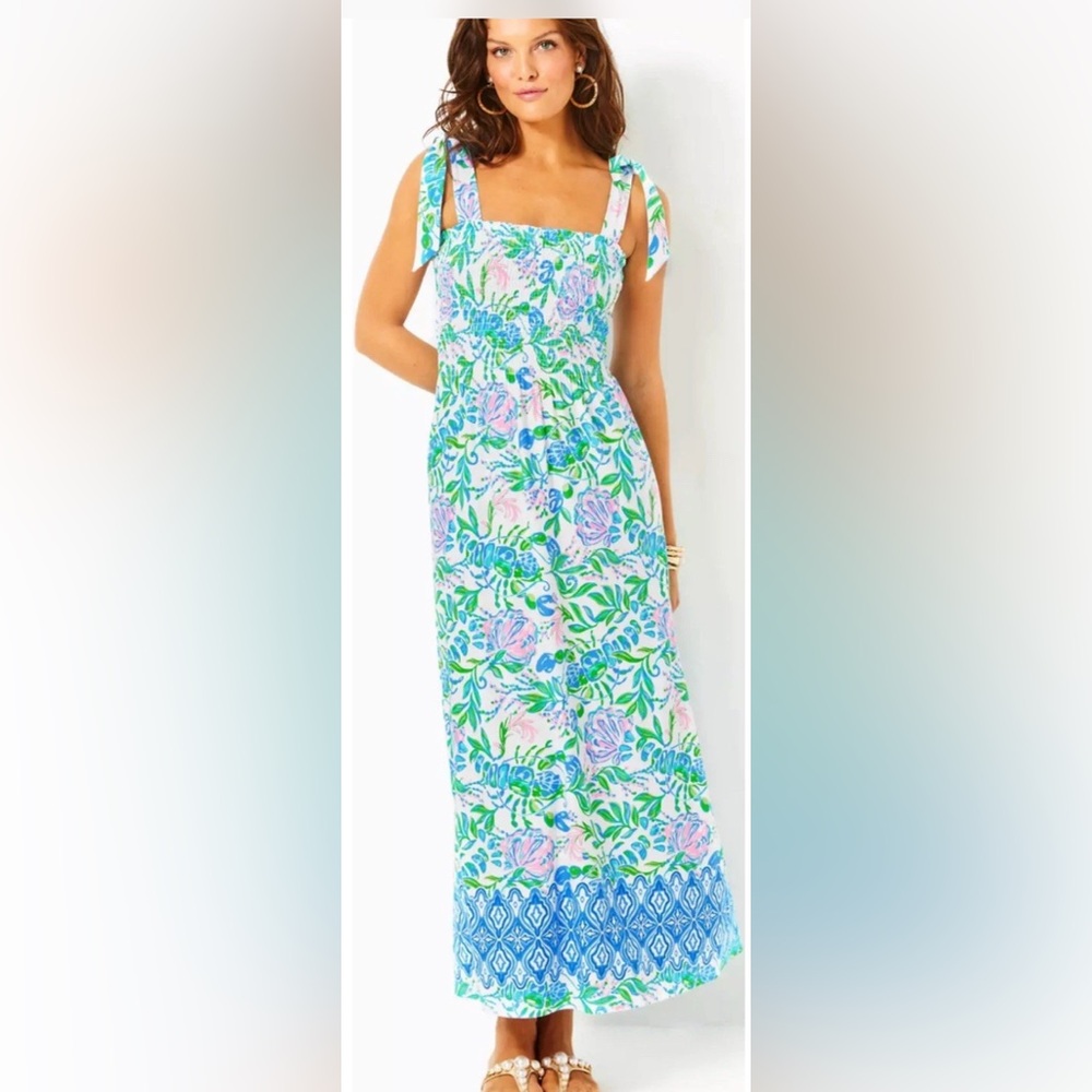 Lilly Pulitzer Kailua Smocked Maxi Dress Resort white just a pinch Large NWTS